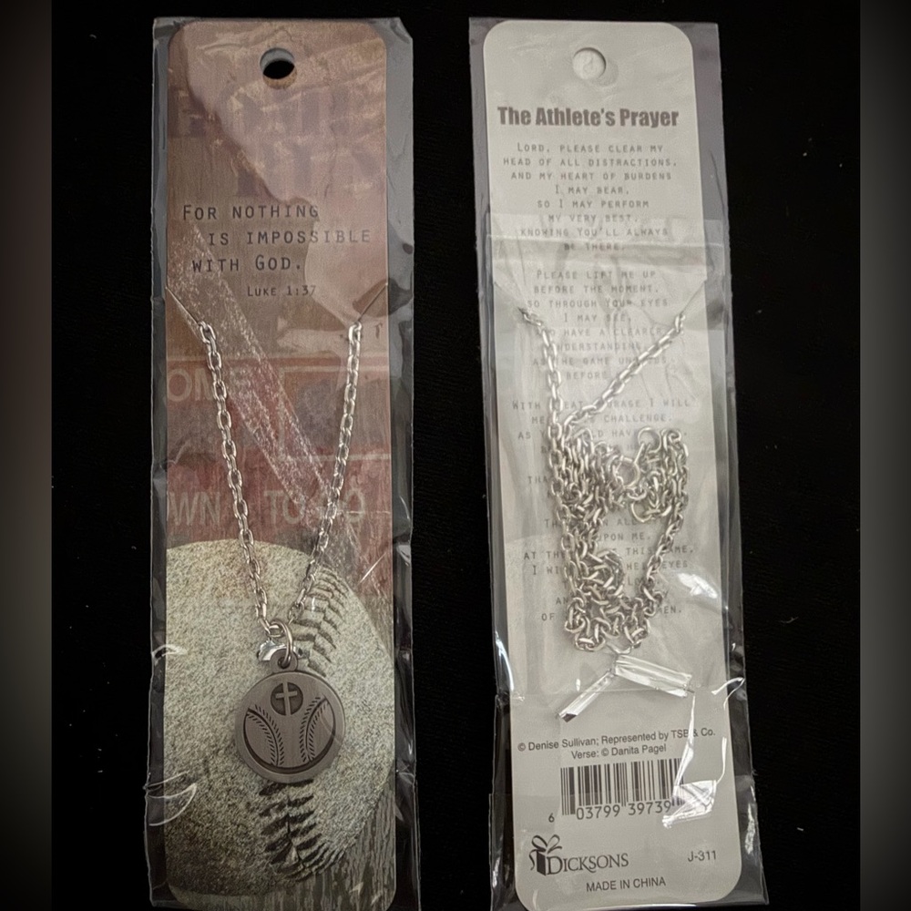 Silver Athlete's Baseball Prayer Necklace